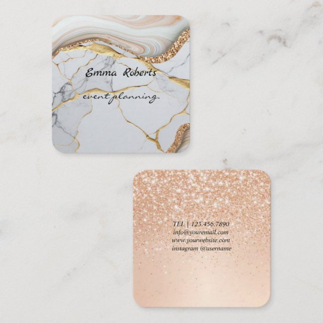 Gift Pink and White Glitter Modern Business card Quadratische Visitenkarte (Vorne/Hinten)