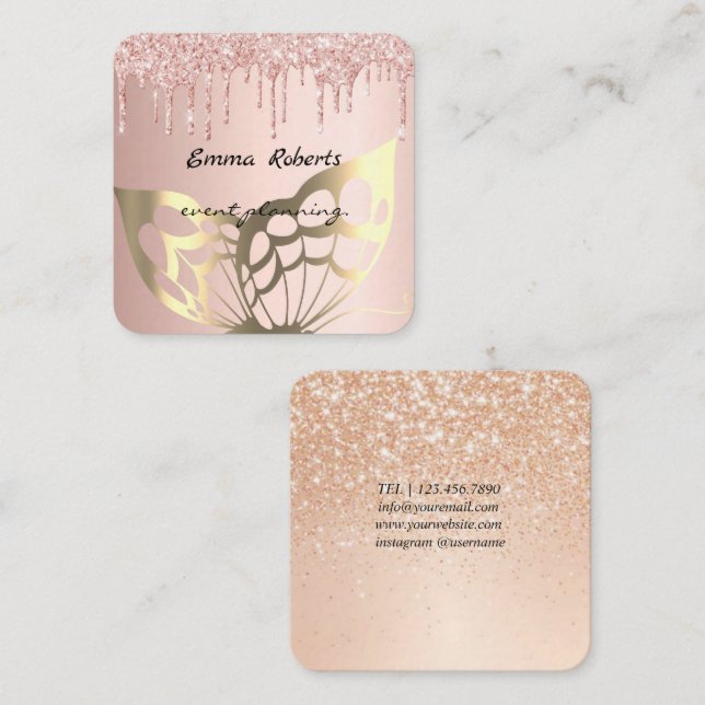 Gift Pink and White Glitter Modern Business card Quadratische Visitenkarte (Vorne/Hinten)