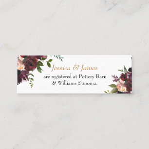 Gift Registry Burgundy Watercolor Floral Umschließ Mini Visitenkarte