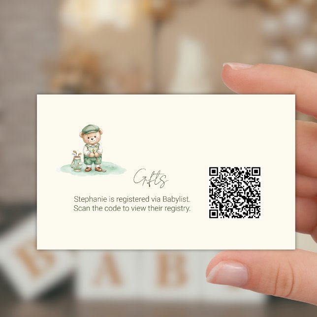  Gift Registry QR Code Cute Golfing Teddy Bear Begleitkarte (Von Creator hochgeladen)