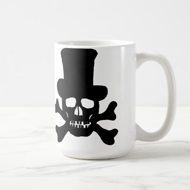 "Gift" Schädel und Kreuzknochen mit einer Top-Hat- Kaffeetasse (Rechts)