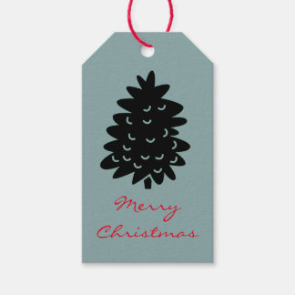GIFT TAG MERRY CHRISTMAS BAUM ROT UND GRAU BLAU GESCHENKANHÄNGER