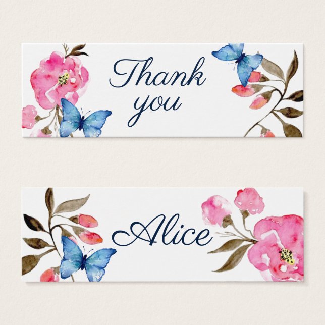 Gift Tags anpassen 'Danke' Blumenschmetterling (Vorne & Hinten)