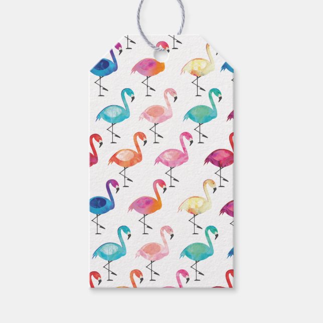 Gift Tags - Mehrfarbige Flimingos Geschenkanhänger (Vorderseite)
