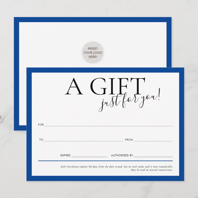GIFT VOUCHER elegante Business Royal blau Einladung (Vorne/Hinten)