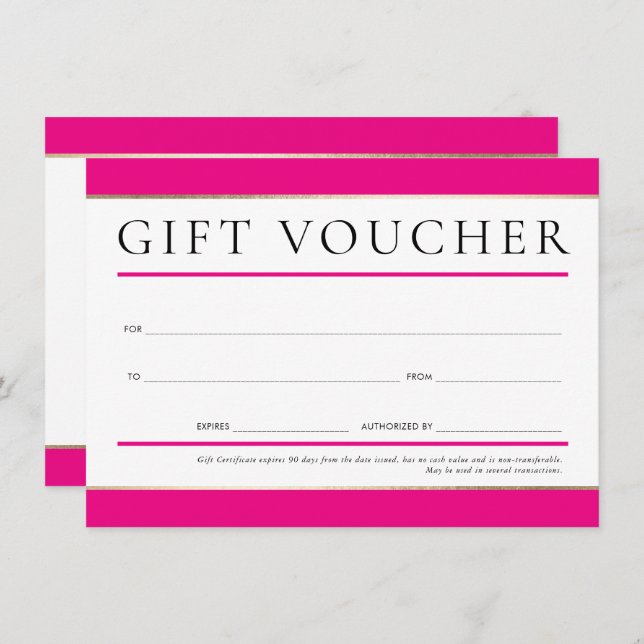 GIFT VOUCHER Modernes elegantes Business Hot Rosa  Einladung (Vorne/Hinten)