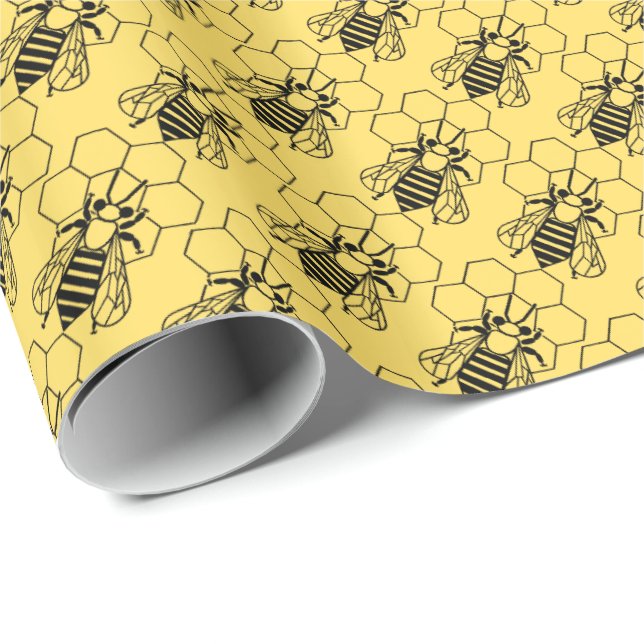 Gift Wrap - Biene auf Honeycomb Geschenkpapier (Rolleneckpunkt)