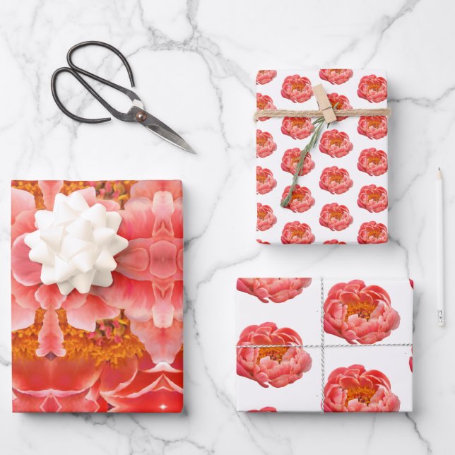 Gift Wrap Coral Peonies Geschenkpapier Set (Vorderseite)