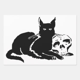 GIFT WRAP FLAT SET HALLOWEEN SCHWARZ UND WEISS GESCHENKPAPIER SET