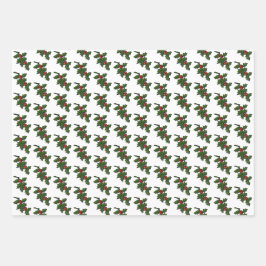Gift Wrap - Holly-Blätter und Berries Geschenkpapier Set