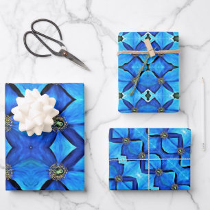 Gift Wrap Paper Blue Poppy Geschenkpapier Set