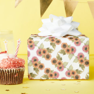 Gift Wrap Paper Roll - Pink & Yellow Sunflowers Geschenkpapier