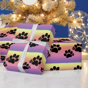 Gift Wrap - Polydactyl Paw Prints auf Regenbogen Geschenkpapier