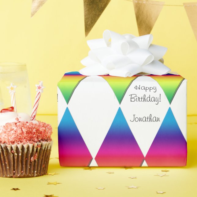 Gift Wrap - Rainbow Diamonds mit Text Geschenkpapier (Geburtstagsparty)