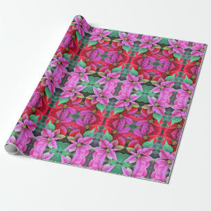 Gift Wrap Roll PInk & Red Poinsettias Geschenkpapier