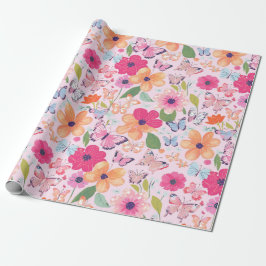Gift Wrap, rosa Blume und Schmetterlinge Geschenkpapier