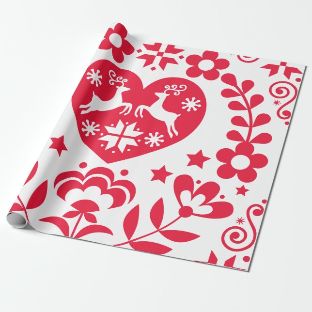 GIFT WRAP SCANDINAVIAN FOLK PATTERN CHRISTMAS GESCHENKPAPIER (Ungerollt)