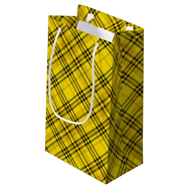 GIFT WRAP YELLOW BLACK ÜBERPRÜFT KARIERT KLEINE GESCHENKTÜTE (Rückseite Schrägansicht)