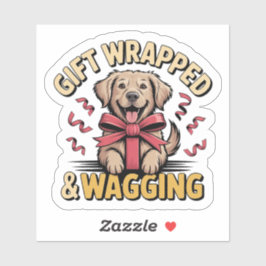 Gift Wrapped & Wagging - Golden Retriever Christma Aufkleber