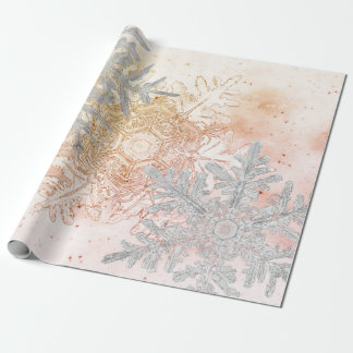 GIFT WRAPPING BENTLEY SNOWFLAKES PEACH AND GRAU GESCHENKPAPIER
