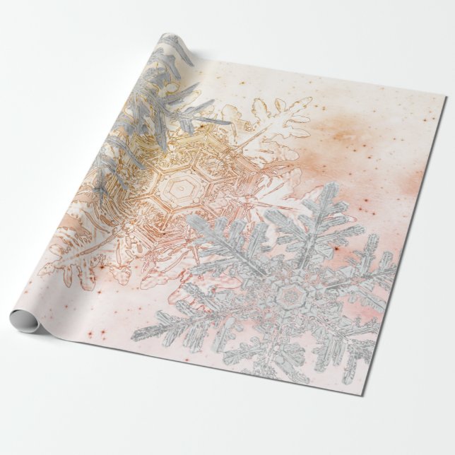 GIFT WRAPPING BENTLEY SNOWFLAKES PEACH AND GRAU GESCHENKPAPIER (Ungerollt)