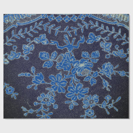 GIFT WRAPPING BLACK ANTIQUE LACE PATTER MIT BLAU GESCHENKPAPIER