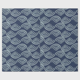 GIFT WRAPPING PAPER BLUE JAPANESE WAVE PATTERN GESCHENKPAPIER
