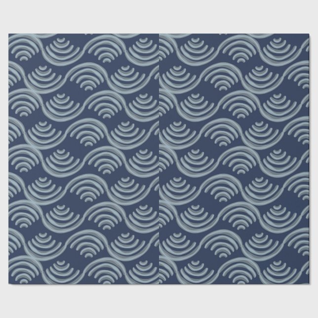GIFT WRAPPING PAPER BLUE JAPANESE WAVE PATTERN GESCHENKPAPIER (Saum)