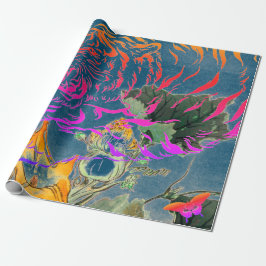 GIFT WRAPPING PAPIER TIGER UND JAPANISCHE BLUME GESCHENKPAPIER