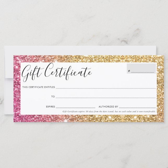 GIFT-ZERTIFIKAT hübsch-chic Glam Gold Glitzer (Vorderseite)