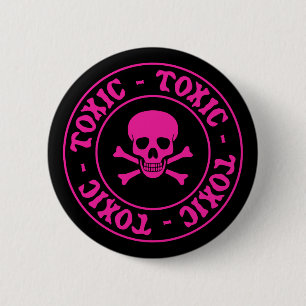 Giftig rosa Schädel und Kreuzknochen Button