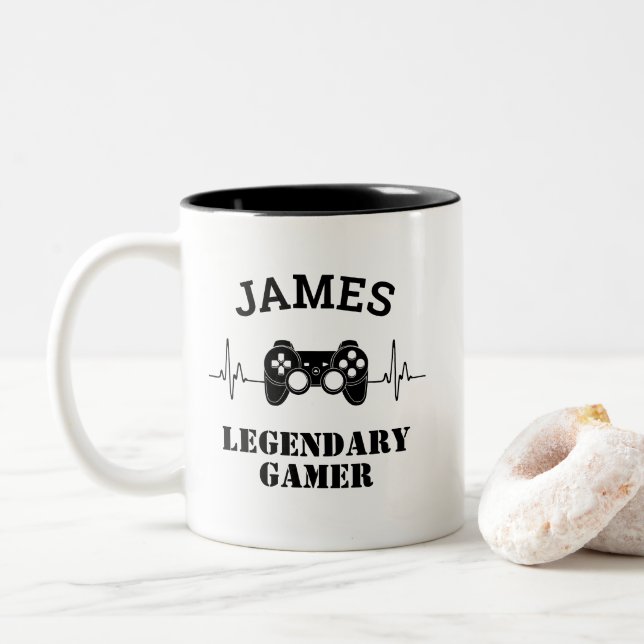 Giftname Personalisiert Funny Gaming Geek Geburtst Zweifarbige Tasse (Mit Donut)