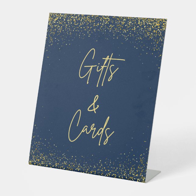 Gifts and Cards Pedestal Sign Navy Gold Confetti Sockelschild (Vorderseite)