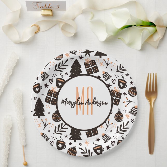 GIFTS CHRISTMAS BÄUME & ORNAMENTS PATTERN MONOGRAM PAPPTELLER (Hochzeit)