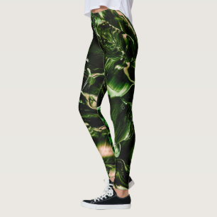 Giftspülung Dunkelgrüne und beige Wellen Leggings