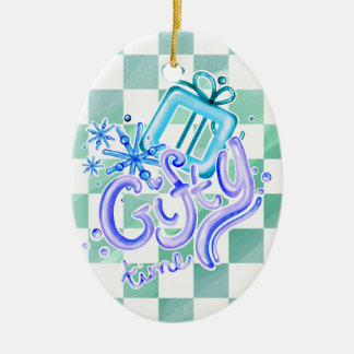 Gifty Time Blau Lila Schachbrett Oval  Keramik Ornament