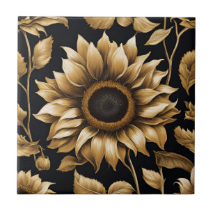 Gigant Gold Sonnenblume auf schwarz Fliese