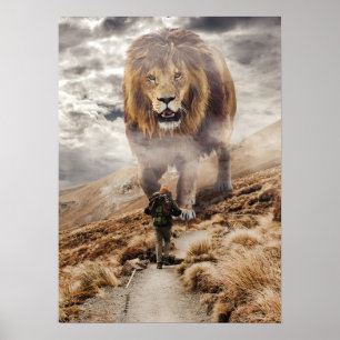 Gigant Lion vs Man - Erfolgsgedanken Motivierend Poster