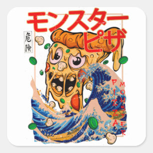 Gigant Pizza Monster Gepunktet in Kanagawa Quadratischer Aufkleber