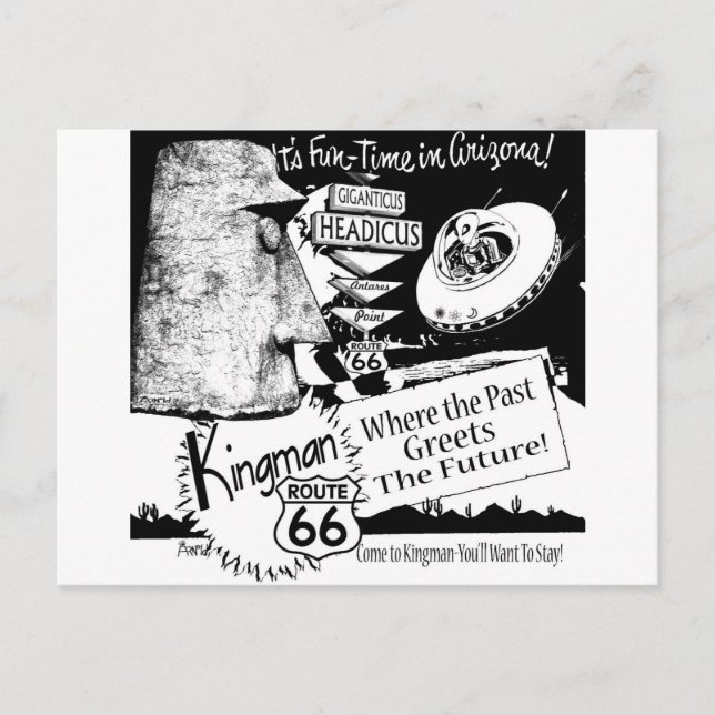 Giganticus Headicus Route 66 Alien UFO Postkarte (Vorderseite)