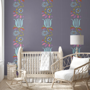Gigantische Wildblume Muster Rosa Blau Lila Tapete