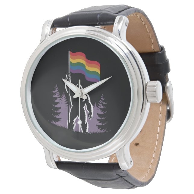 Gigfoot Rock auf LGBTQ Progressive neue Flagge Armbanduhr (Schrägansicht)