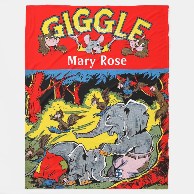 Giggle Animal Elephant Vintage Comicen Fleecedecke (Vorderseite)