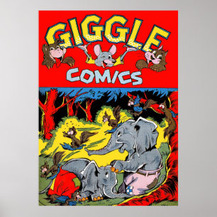 Giggle Elephant Animal Vintag Comic Poster