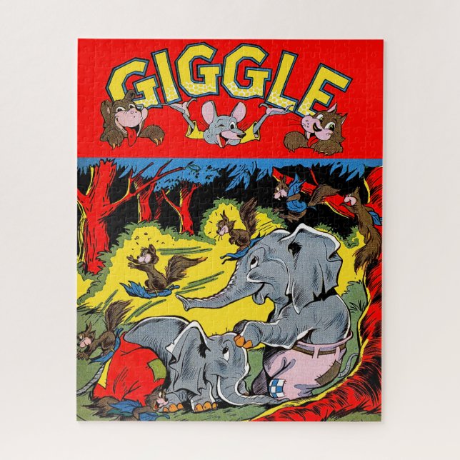 Giggle Elephant Animal Vintag Comic Puzzle (Vertikal)