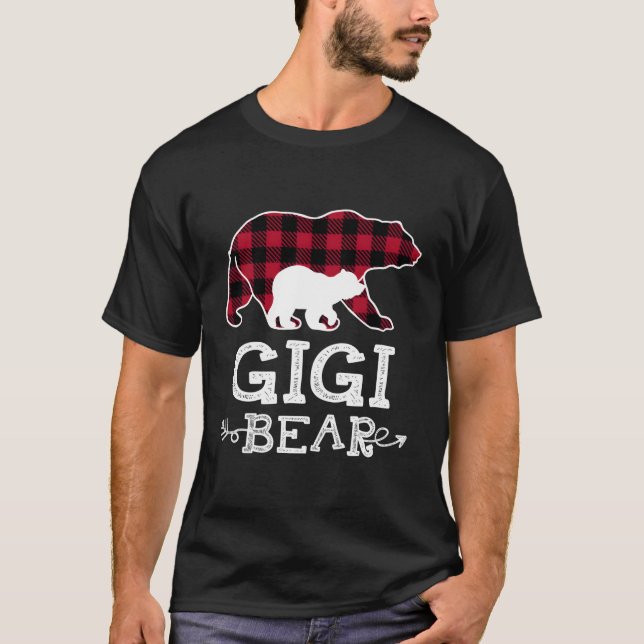 Gigi Bear Christmas Pajama Red Kariert Buffalo Arr T-Shirt (Vorderseite)
