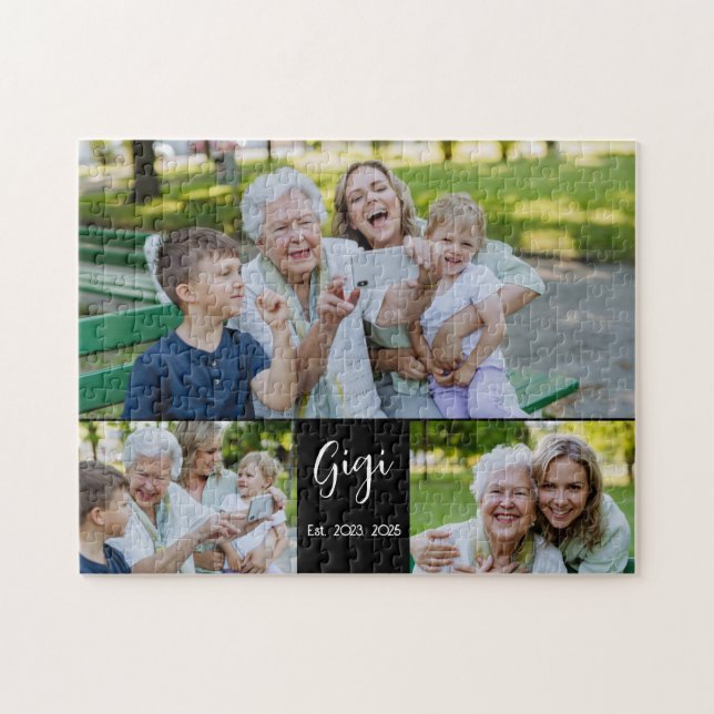 Gigi Established Script Schwarz 3 Foto Puzzle (Horizontal)