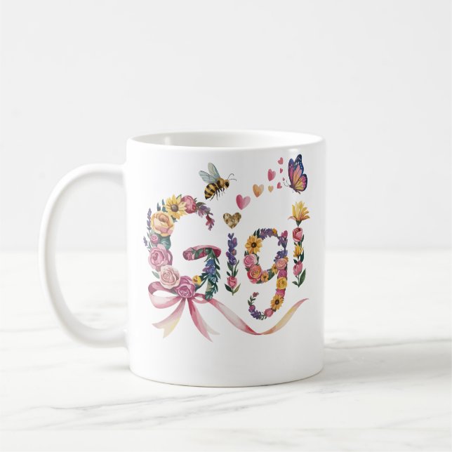 Gigi Grandma T-Shirt – Floral Name Tee with Bow –  Kaffeetasse (Links)