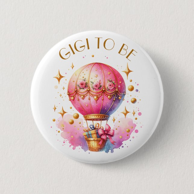 Gigi | Hot Air Balloon Girl's Baby Shower Button (Vorderseite)