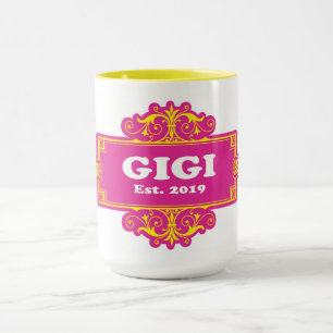 GIGI ist 2019 Weißer Text mit Heritage Rahmen Pink Tasse